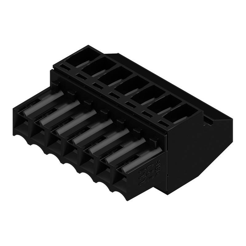 Ein schwarzer, rechteckiger Kunststoff-Verbindungsblock mit mehreren Schlitzen. Verwendet für Verkabelung und elektrische Verbindungen, der einen sicheren Sitz gewährleistet.