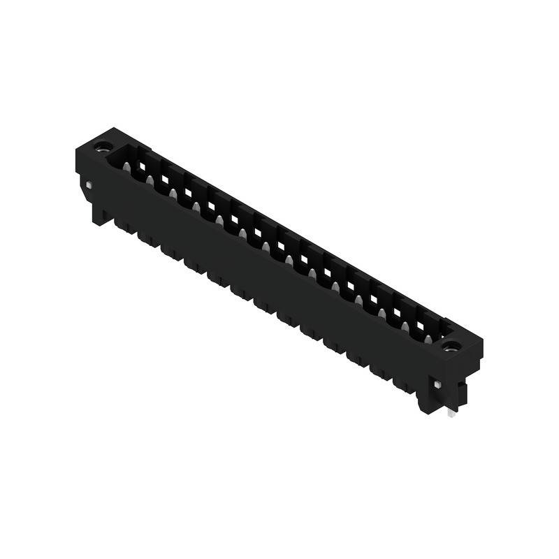 Ein schwarzer rechteckiger Steckverbinder mit mehreren Kontakten, der häufig in elektronischen Geräten zum Verbinden von Leiterplatten verwendet wird.