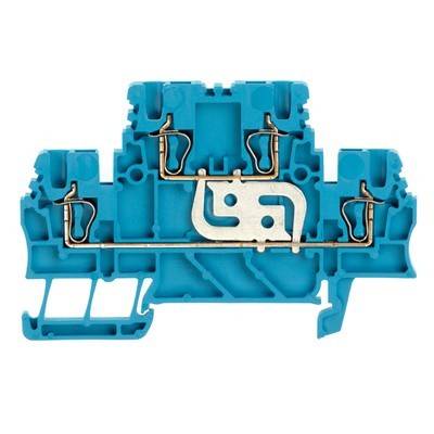 Ein blauer elektrischer Anschlussklemmenblock mit Metallkontakten, entwickelt zum Sichern und Organisieren von elektrischen Leitungen in Schaltungsanordnungen.
