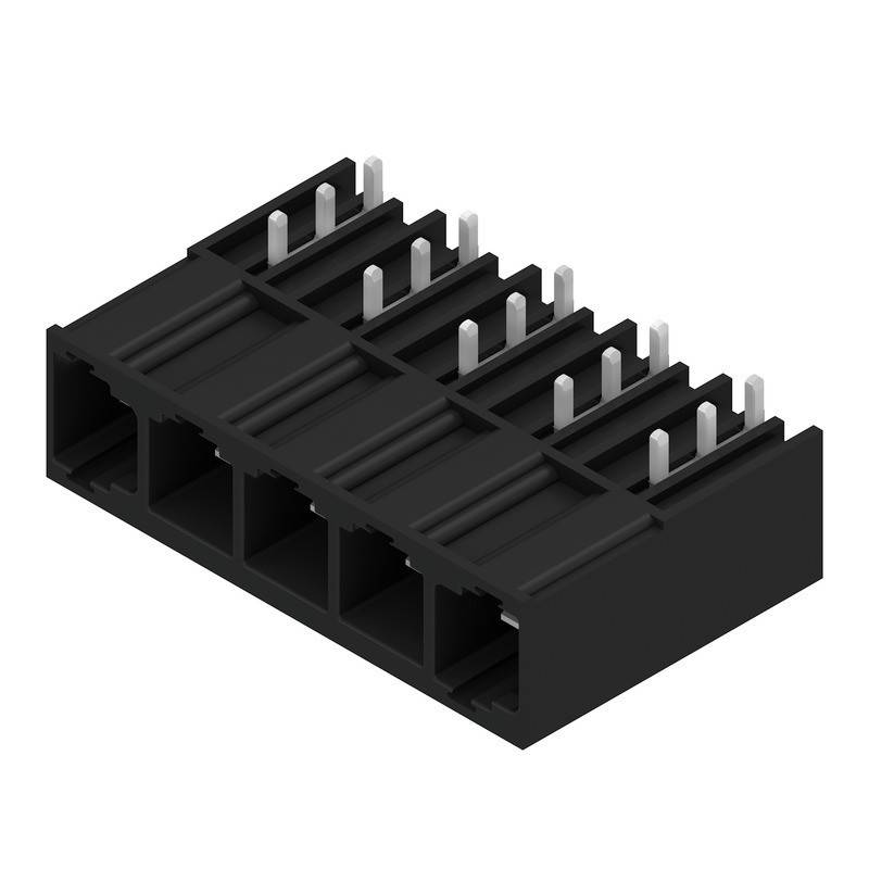 3x6 Molex-Verbinder', schwarzes Kunststoffgehäuse mit 18 silbernen Pins in zwei Reihen, jede Reihe mit 9 Pins, verwendet für elektronische Verbindungen.
