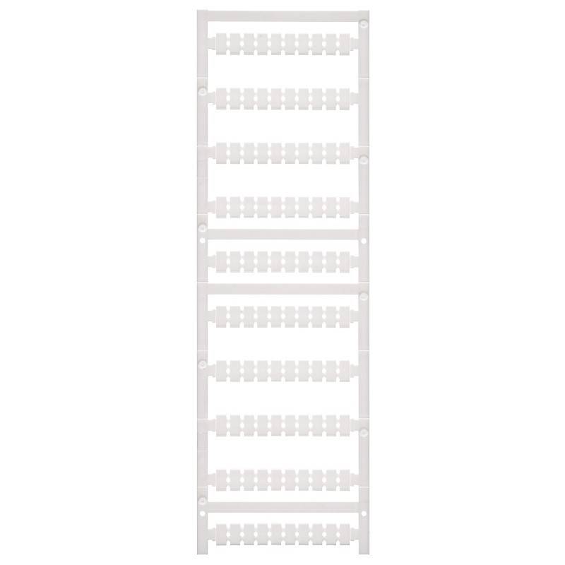 Ein weißer, vertikaler Plastikorganizer mit mehreren horizontalen Fächern zum Halten oder Präsentieren von Gegenständen.