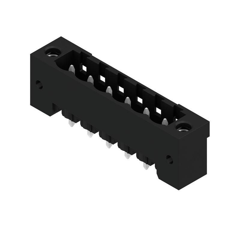 Schwarzer Chip-Sockel mit mehreren Pins für elektronische Schaltkreise; rechteckige Form, geeignet für die Installation von integrierten Schaltkreisen.
