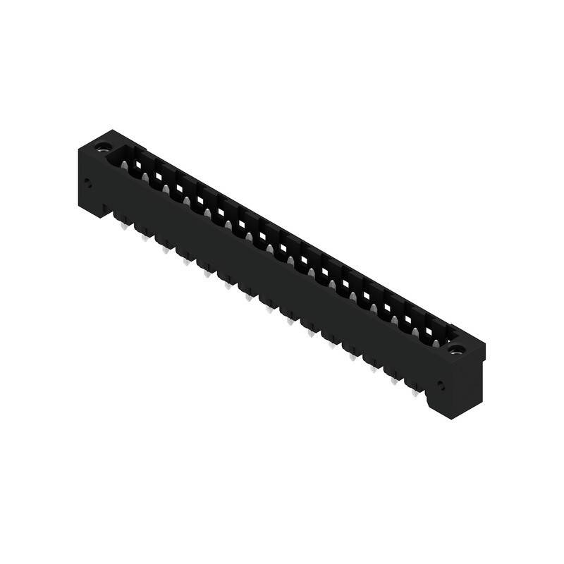 Ein schwarzer, rechteckiger elektronischer Steckverbinder mit mehreren Pins, der häufig zur Schnittstelle von Leiterplatten oder Komponenten verwendet wird.