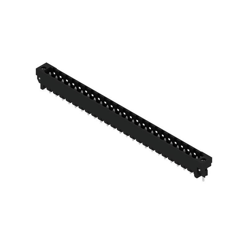 Ein langes, schwarzes, rechteckiges Gerät mit mehreren Steckplätzen, höchstwahrscheinlich eine Verbinder- oder Sockelkomponente, die in der Elektronik oder Computerhardware verwendet wird.