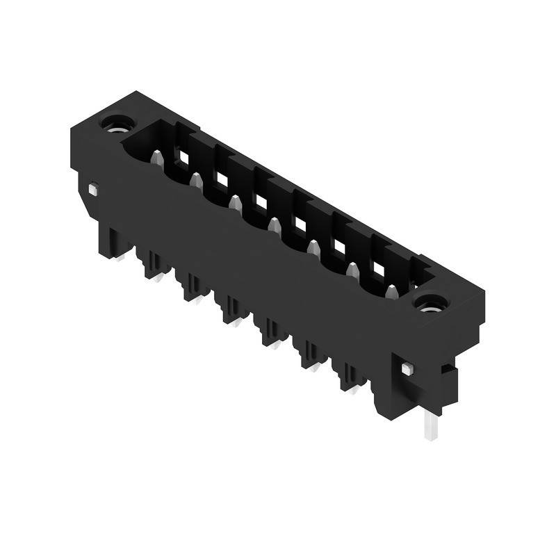 Ein schwarzer rechteckiger elektronischer Anschluss mit mehreren Pins, der zur Herstellung elektrischer Verbindungen in elektronischen Geräten verwendet wird.
