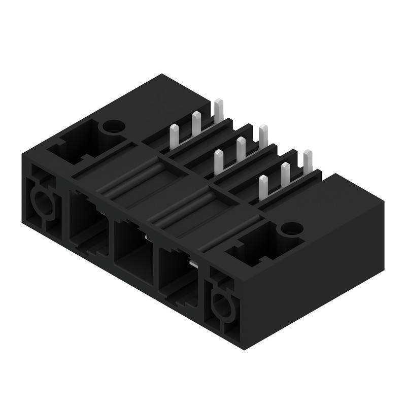 Ein schwarzer, rechteckiger elektronischer Steckverbinder mit mehreren Metallstiften, der zum Verbinden von Komponenten in elektronischen Geräten verwendet wird.