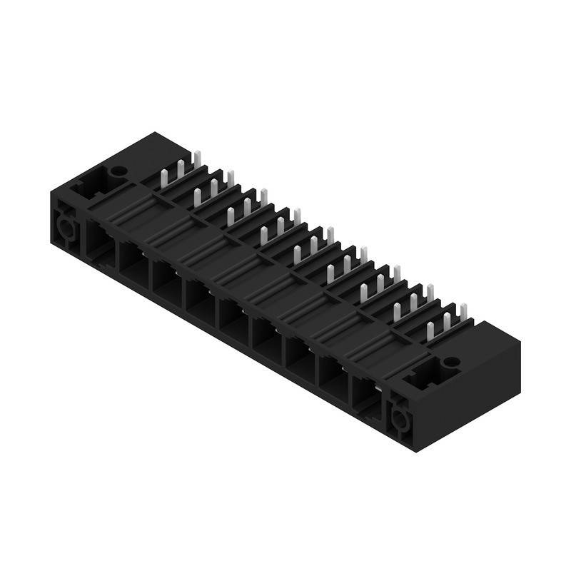 Ein schwarzer elektronischer Stecker mit mehreren Metallstiften, der zur Verbindung von Schaltkreisen entwickelt wurde.