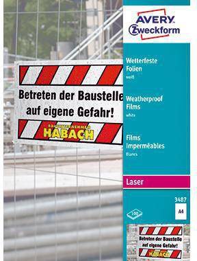 Avery Zweckform Laserfolie 3487 210x297mm wetterfest 100 St./Pack.