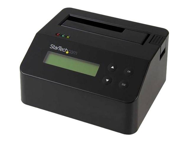 StarTech Schwarzer Bondrucker mit Papiereinzug, LCD-Display, Statusleuchten und Bedientasten auf der Frontplatte.