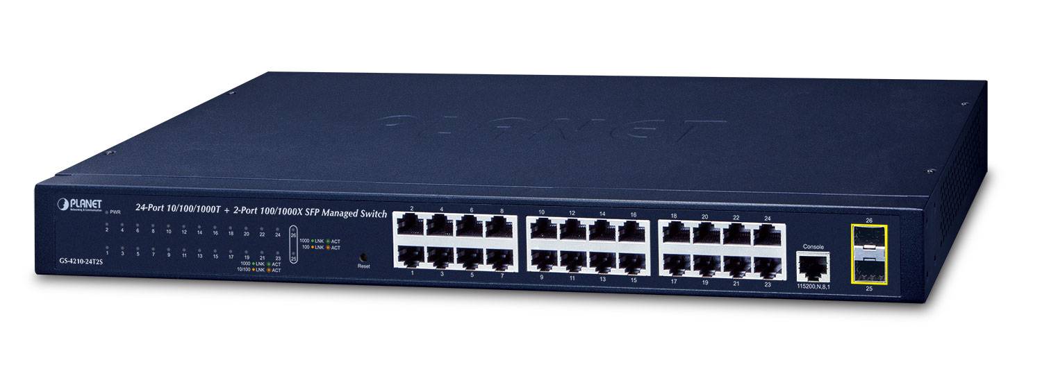 Planet GS-4210-24T2S - Switch - managed - 24 x 10/100/1000 + 2 x SFP - Desktop -