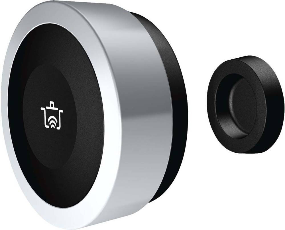 Ein digitales Türschloss, das ein Mülleimer-Symbol anzeigt und eine Abfallfunktionalität oder Integration eines intelligenten Abfallmanagementsystems andeutet.