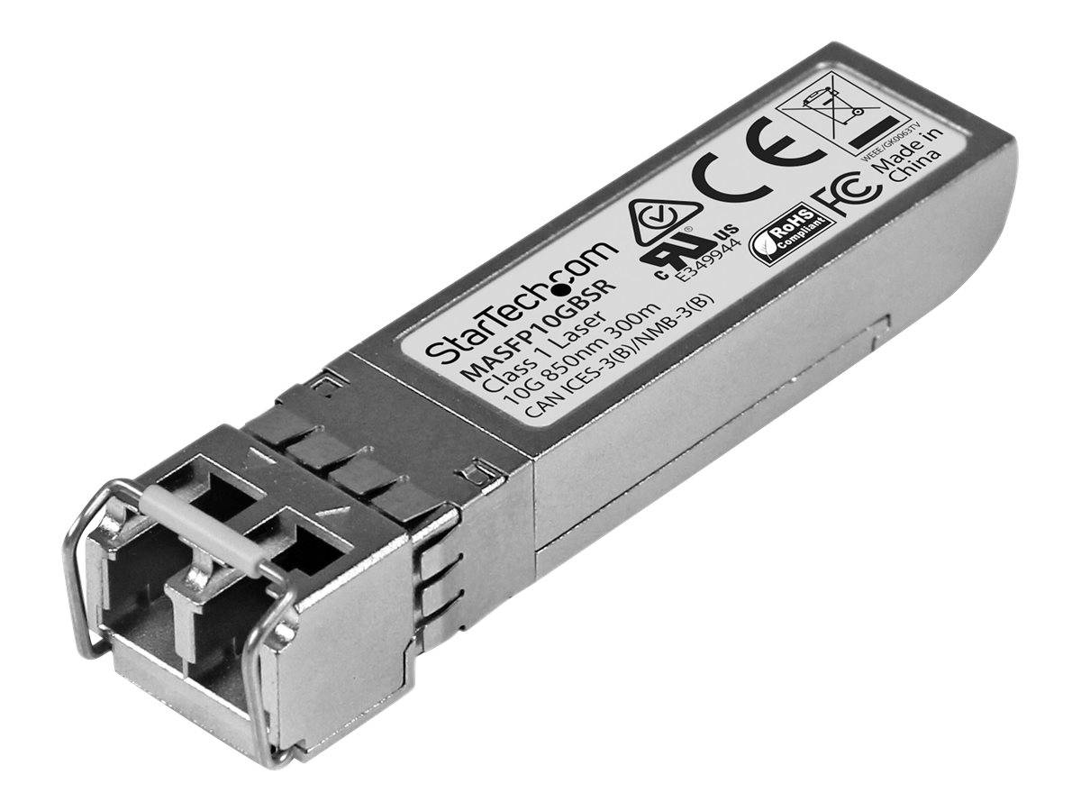 Ein StarTech.com SFP+-Transceiver-Modul mit Metallstecker, gekennzeichnet mit „10GBASE-SR