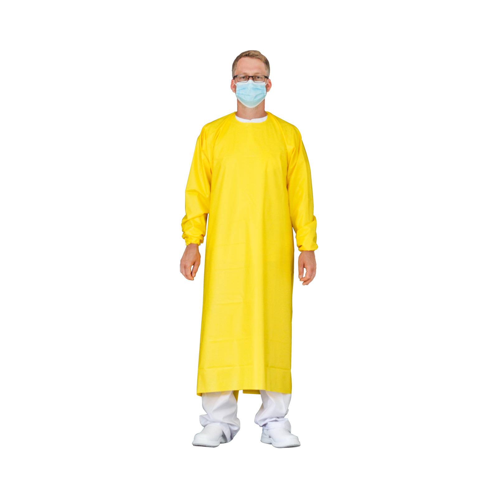 emissimo Mehrweg Schutzkittel MSK115OCG, Bindebänder, Gummibündchen, gelb,135x115 (Klinik Var.)