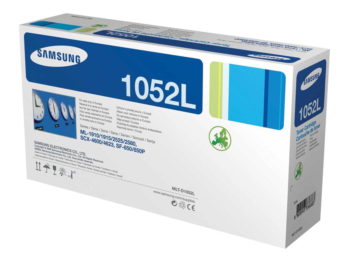 Samsung 1052L Tonerkassette in weißer und blauer Verpackung dargestellt.