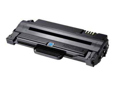 Schwarze Laserdruckertoner-Patrone auf weißem Hintergrund, in schrägem Winkel dargestellt.