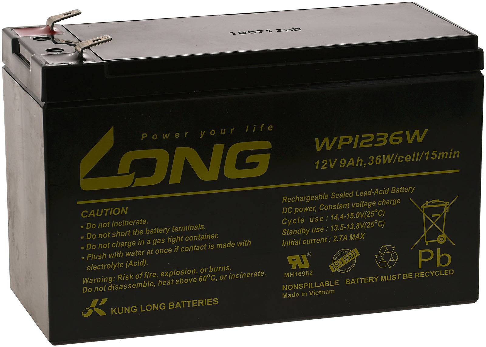 KungLong Blei-Gel-Akku für USV APC Smart-UPS SC420I 9Ah 12V (ersetzt auch 7,2Ah / 7Ah), 12V, Lead-Acid