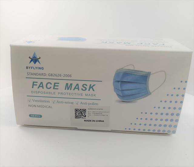 Byflying  50x Einweg Maske 3-lagig Mund Nasen Abdeckung- Blau 50er-Set