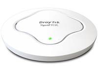 Weißes DrayTek VigorAP 912C Wireless-Zugriffsgerät mit grünem Statuslicht auf einem runden Deckenmontagegerät.