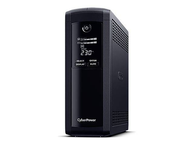 Schwarzer CyberPower-Stromversorgungssicherungssystem-Turm mit Frontanzeige, die „230