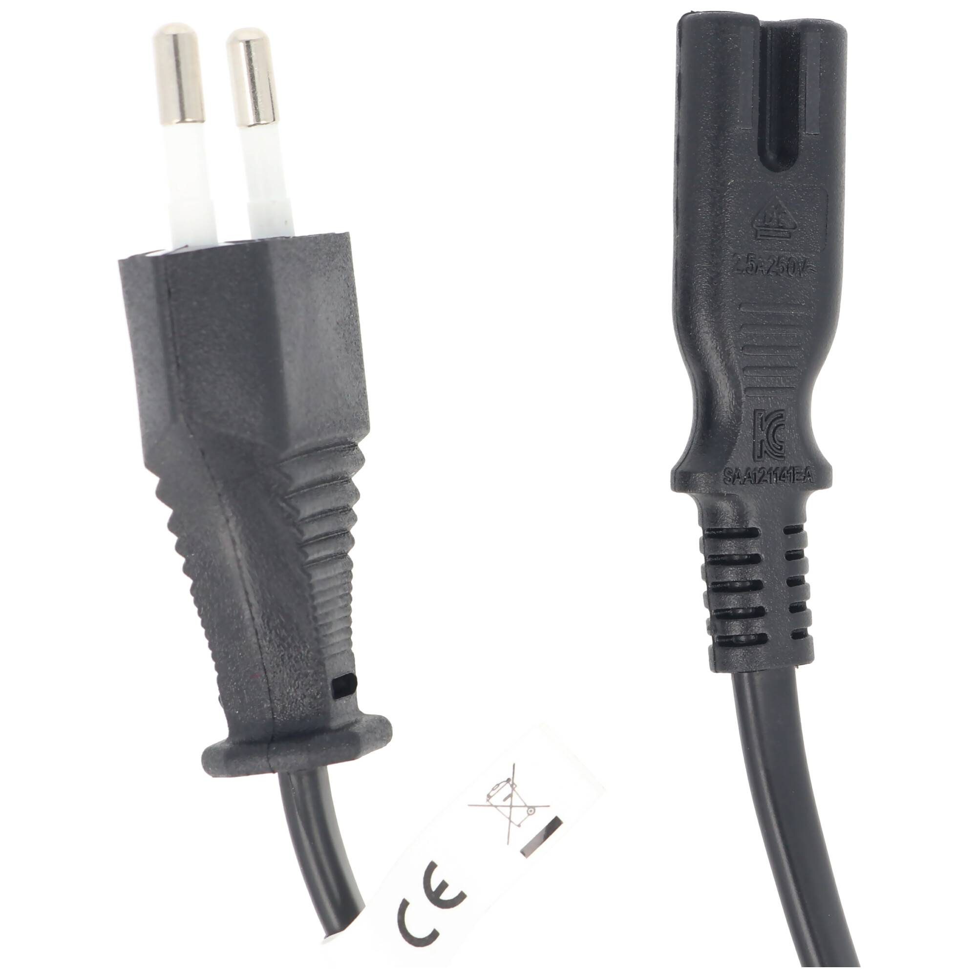 Euro Anschlusskabel, Eurostecker Typ C auf Gerätebuchse C7, geeignet für TV, Rasierer, Radio etc., Kabellänge 1,5 m