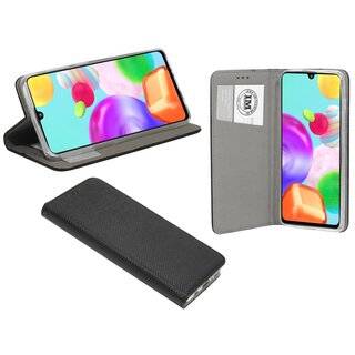Buch Tasche "Smart" kompatibel mit SAMSUNG GALAXY A41 ( A415F ) Handy Hülle Etui Brieftasche Schutzhülle mit Standfunktion, Kartenfach Schwarz