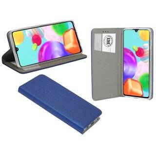 Buch Tasche "Smart" kompatibel mit SAMSUNG GALAXY A41 ( A415F ) Handy Hülle Etui Brieftasche Schutzhülle mit Standfunktion, Kartenfach Blau
