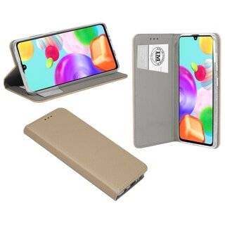 Buch Tasche "Smart" kompatibel mit SAMSUNG GALAXY A41 ( A415F ) Handy Hülle Etui Brieftasche Schutzhülle mit Standfunktion, Kartenfach Gold