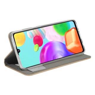 Buch Tasche "Smart" kompatibel mit SAMSUNG GALAXY A41 ( A415F ) Handy Hülle Etui Brieftasche Schutzhülle mit Standfunktion, Kartenfach Gold