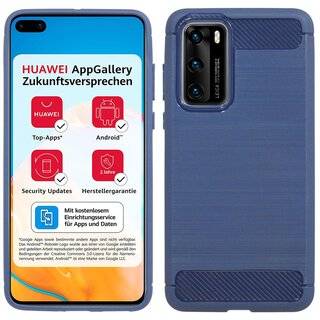 Silikon Hülle Bumper Carbon kompatibel mit Huawei P40 Case TPU Soft Handyhülle Cover Schutzhülle Blau