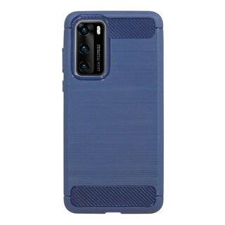 Silikon Hülle Bumper Carbon kompatibel mit Huawei P40 Case TPU Soft Handyhülle Cover Schutzhülle Blau