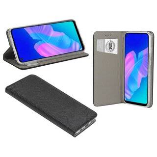 Buch Tasche "Smart" kompatibel mit HUAWEI P40 LITE E Handy Hülle Etui Brieftasche Schutzhülle mit Standfunktion, Kartenfach Schwarz