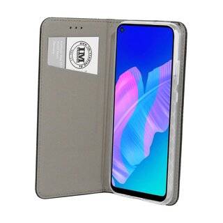 Buch Tasche "Smart" kompatibel mit HUAWEI P40 LITE E Handy Hülle Etui Brieftasche Schutzhülle mit Standfunktion, Kartenfach Schwarz
