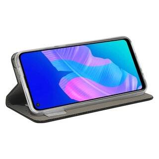 Buch Tasche "Smart" kompatibel mit HUAWEI P40 LITE E Handy Hülle Etui Brieftasche Schutzhülle mit Standfunktion, Kartenfach Schwarz
