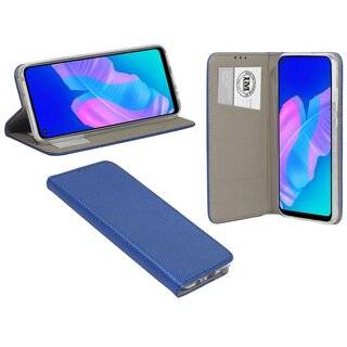 Buch Tasche "Smart" kompatibel mit HUAWEI P40 LITE E Handy Hülle Etui Brieftasche Schutzhülle mit Standfunktion, Kartenfach Blau
