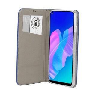 Buch Tasche "Smart" kompatibel mit HUAWEI P40 LITE E Handy Hülle Etui Brieftasche Schutzhülle mit Standfunktion, Kartenfach Blau