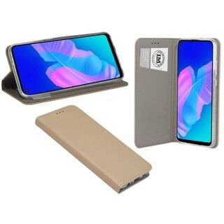 Buch Tasche "Smart" kompatibel mit HUAWEI P40 LITE E Handy Hülle Etui Brieftasche Schutzhülle mit Standfunktion, Kartenfach Gold