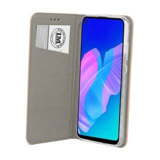 Buch Tasche "Smart" kompatibel mit HUAWEI P40 LITE E Handy Hülle Etui Brieftasche Schutzhülle mit Standfunktion, Kartenfach Gold