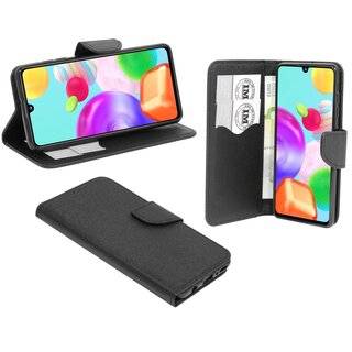 Buch Tasche "Fancy" kompatibel mit SAMSUNG GALAXY A41 (A415F) Handy Hülle Etui Brieftasche Schutzhülle mit Standfunktion, Kartenfach Schwarz