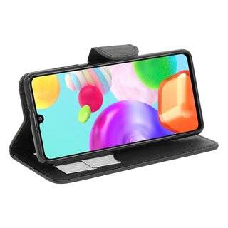 Buch Tasche "Fancy" kompatibel mit SAMSUNG GALAXY A41 (A415F) Handy Hülle Etui Brieftasche Schutzhülle mit Standfunktion, Kartenfach Schwarz