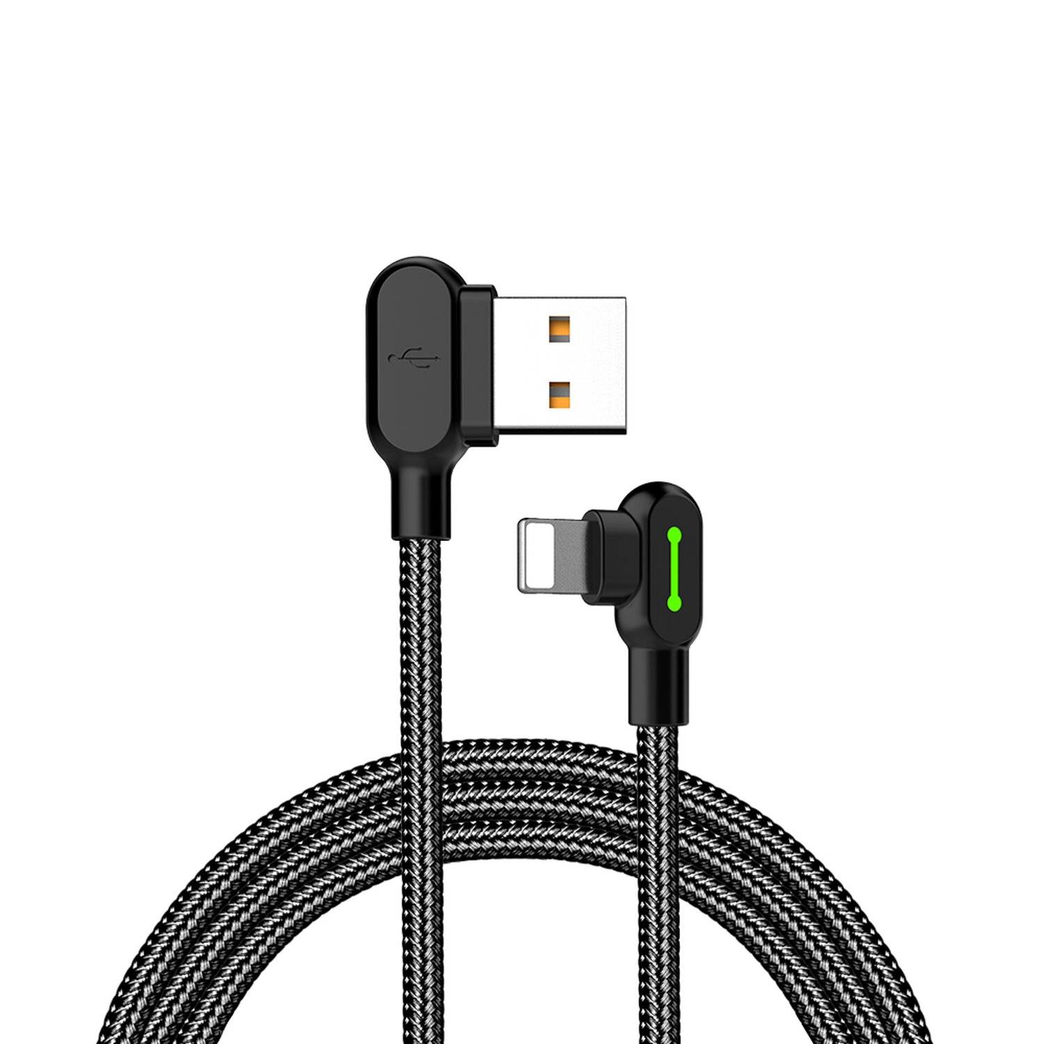 Mcdodo LED 90 Grad 3M Ladekabel Winkel USB Kabel abgewinkelt Nylon geflochten Schnellladegerät Daten Sync iOS in Schwarz