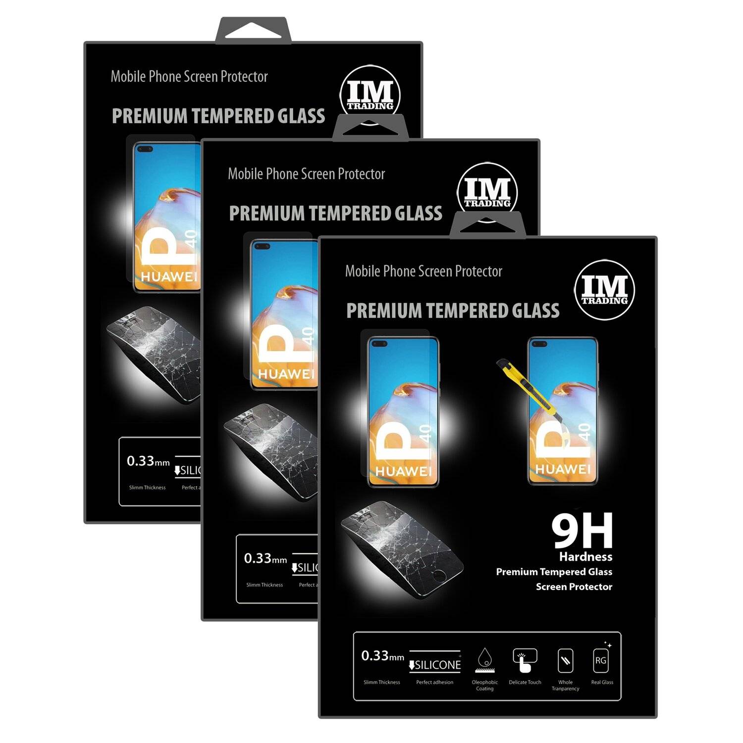 3X Schutz Schutz Glas 9H Tempered Glass Display Schutz Folie Display Glas Screen Protector kompatibel mit Huawei P40