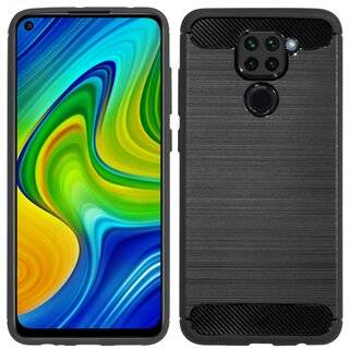 Silikon Hülle Bumper Carbon kompatibel mit XIAOMI REDMI NOTE 9 Case TPU Soft Handyhülle Cover Schutzhülle Schwarz