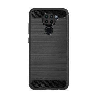 Silikon Hülle Bumper Carbon kompatibel mit XIAOMI REDMI NOTE 9 Case TPU Soft Handyhülle Cover Schutzhülle Schwarz