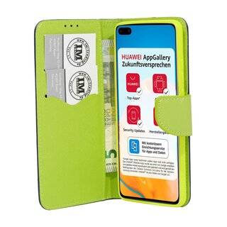 Buch Tasche "Fancy" kompatibel mit Huawei P40 Handy Hülle Etui Brieftasche Schutzhülle mit Standfunktion, Kartenfach Blau-Grün