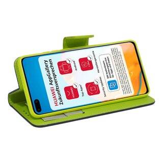 Buch Tasche "Fancy" kompatibel mit Huawei P40 Handy Hülle Etui Brieftasche Schutzhülle mit Standfunktion, Kartenfach Blau-Grün