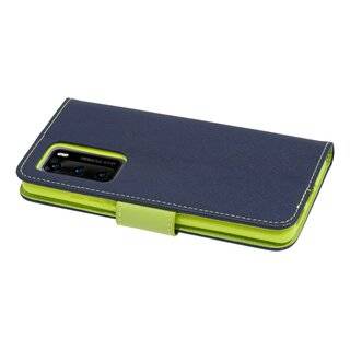 Buch Tasche "Fancy" kompatibel mit Huawei P40 Handy Hülle Etui Brieftasche Schutzhülle mit Standfunktion, Kartenfach Blau-Grün