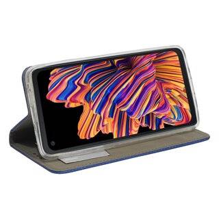 Buch Tasche "Smart" kompatibel mit SAMSUNG GALAXY XOVER PRO (G715F) Handy Hülle Etui Brieftasche Schutzhülle mit Standfunktion, Kartenfach Blau