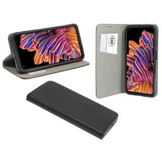 Buch Tasche "Smart" kompatibel mit SAMSUNG GALAXY XOVER PRO (G715F) Handy Hülle Etui Brieftasche Schutzhülle mit Standfunktion, Kartenfach Schwarz