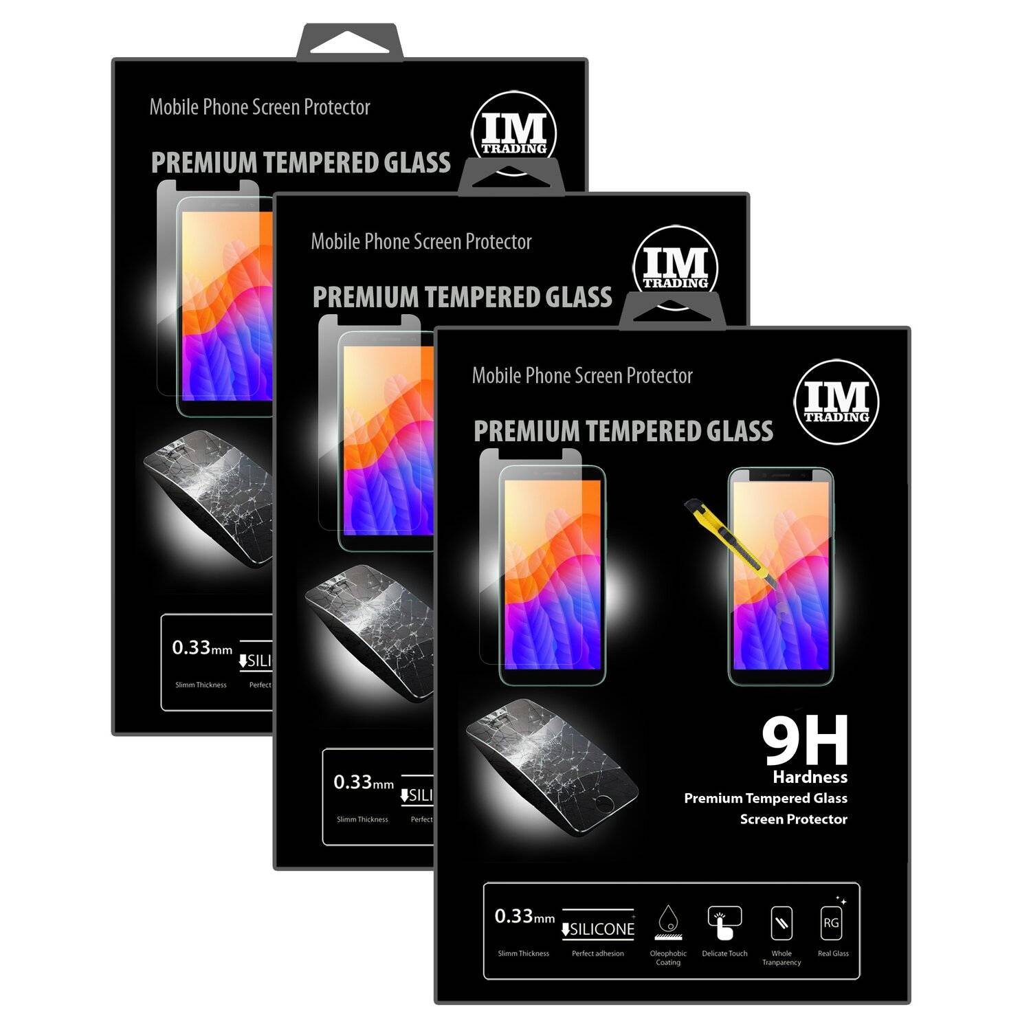 3X Schutz Schutz Glas 9H Tempered Glass Display Schutz Folie Display Glas Screen Protector kompatibel mit Huawei Y5P