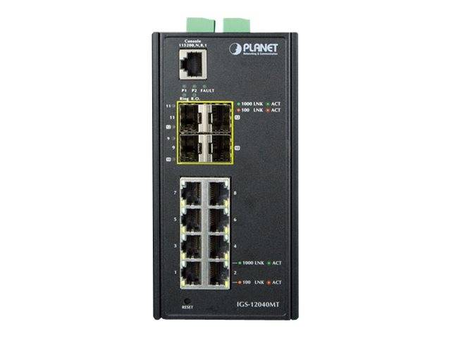 PLANET IGS-12040MT - Switch - managed - 8 x 10/100/1000 + 4 x Gigabit SFP